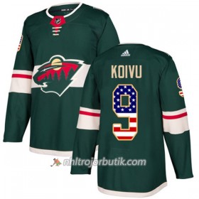 Män Ishockey Minnesota Wild Tröja Mikko Koivu 9 Adidas 2017-2018 Grön USA Flag Fashion Authentic
